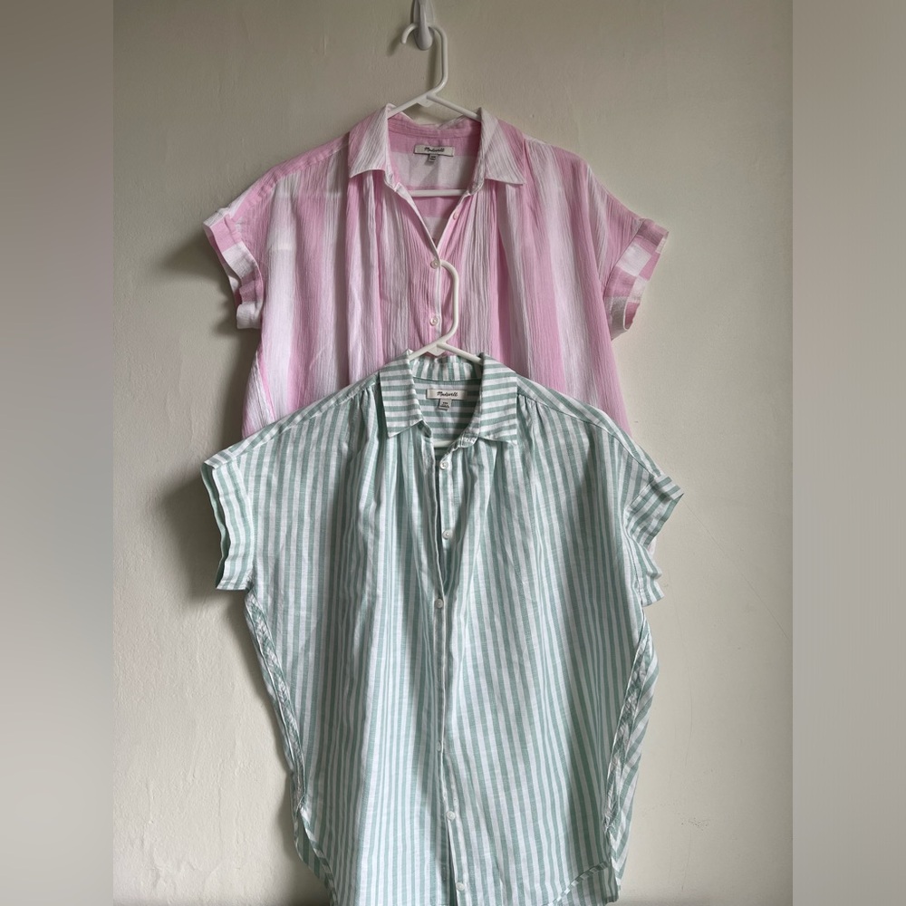 XXS Madewell Central shirt blouse tunic stripes pink mint like new lot of 2
